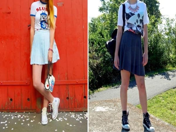 chân váy xòe, áo thun