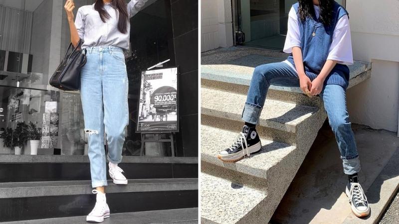 áo thun, quần jeans