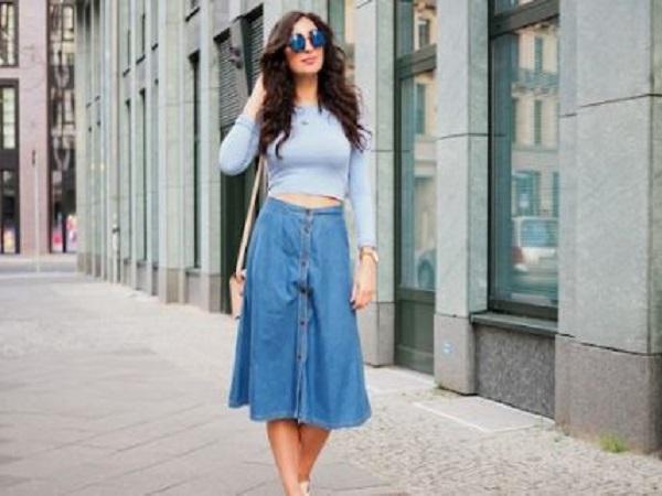 Cách phối đồ với chân váy jean dài cho người béo với 1 số phụ kiện khác