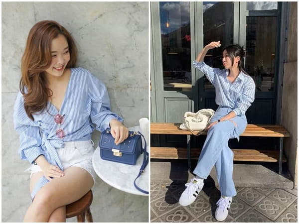 Gợi ý phối đồ với áo xanh dương theo phong cách