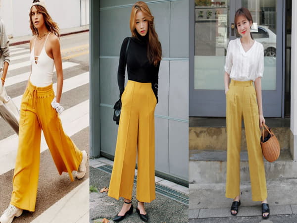 Quần màu vàng đất phối với áo màu gì