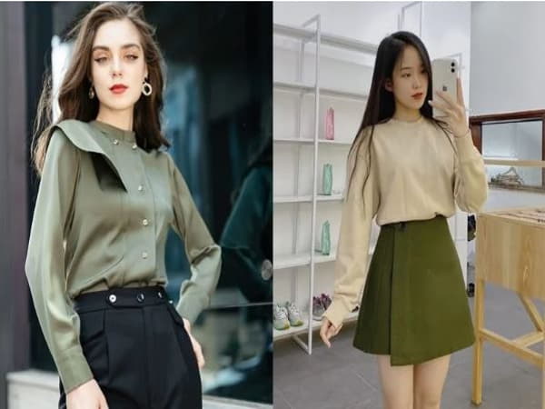 Váy xanh rêu phối với áo màu gì